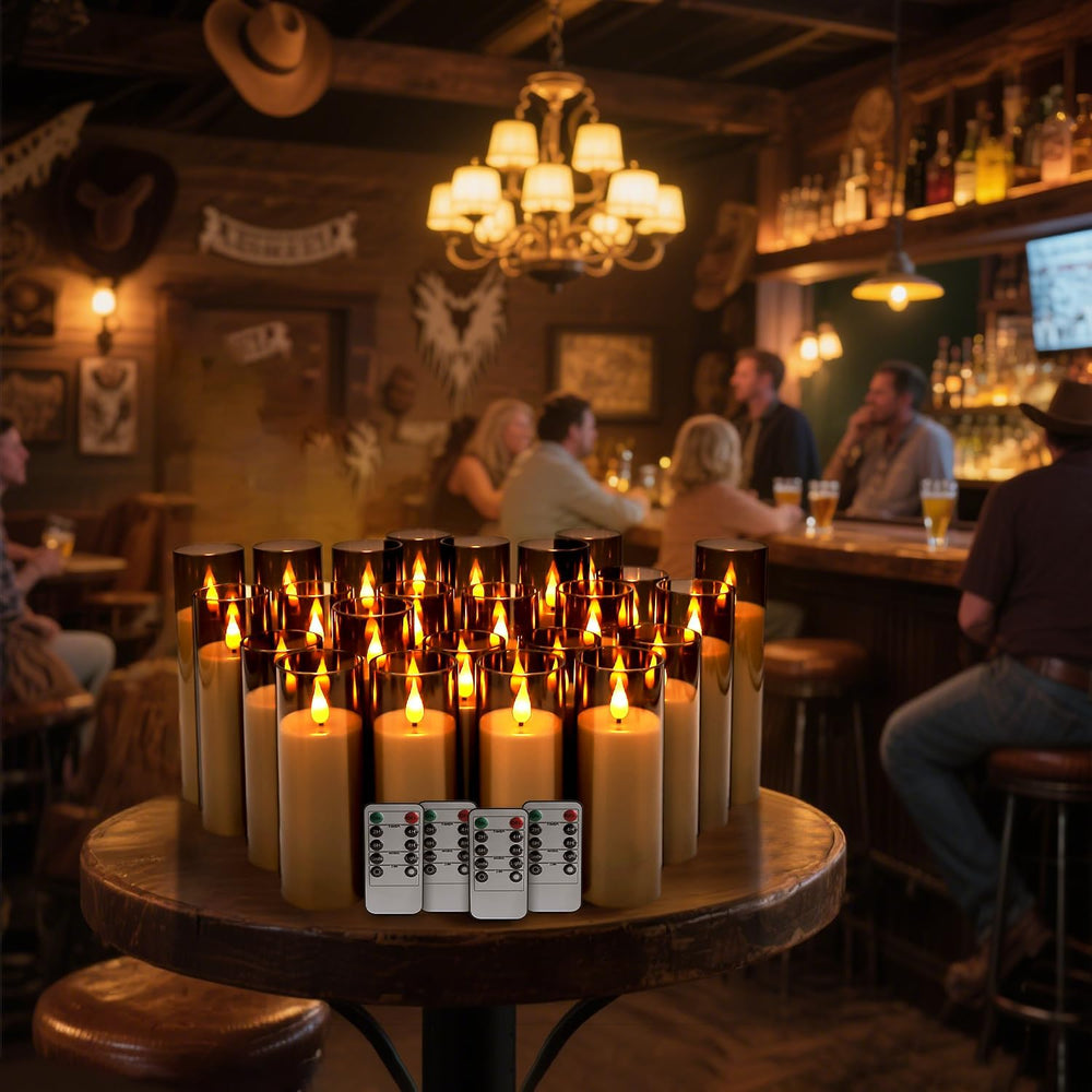 24 Pack Grey LED Flameless Pillar Candles with Remote Control