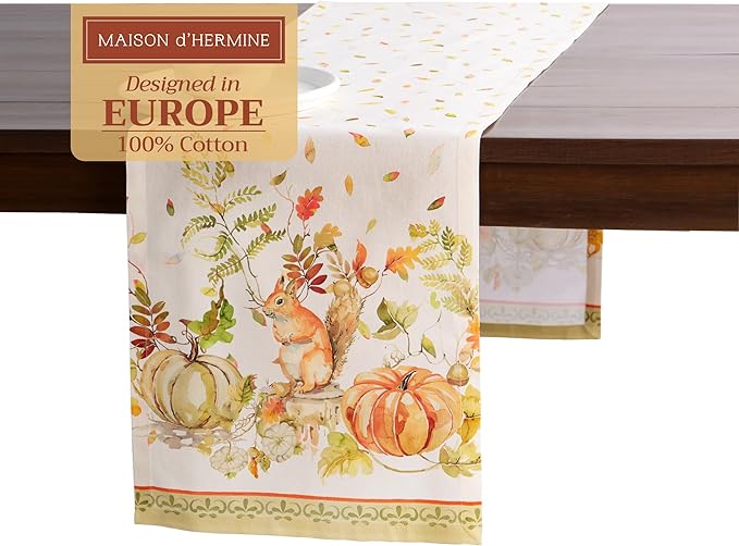 Maison d' Hermine Table Runner 100% Cotton Single Layer Table Runners 108 inches Long Decorative for Home Kitchen Dining Party Baby Shower Wedding Bridal Shower (Pumpkin Passion, 14.50" x 108")