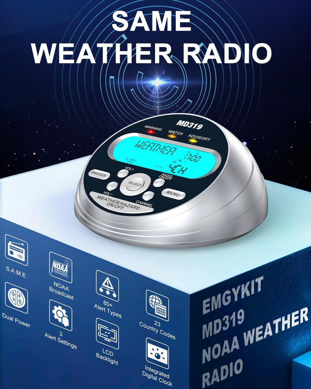 Weather Alert Radio with 23 County Codes,80+ NOAA Alerts,for Tornado,Storm