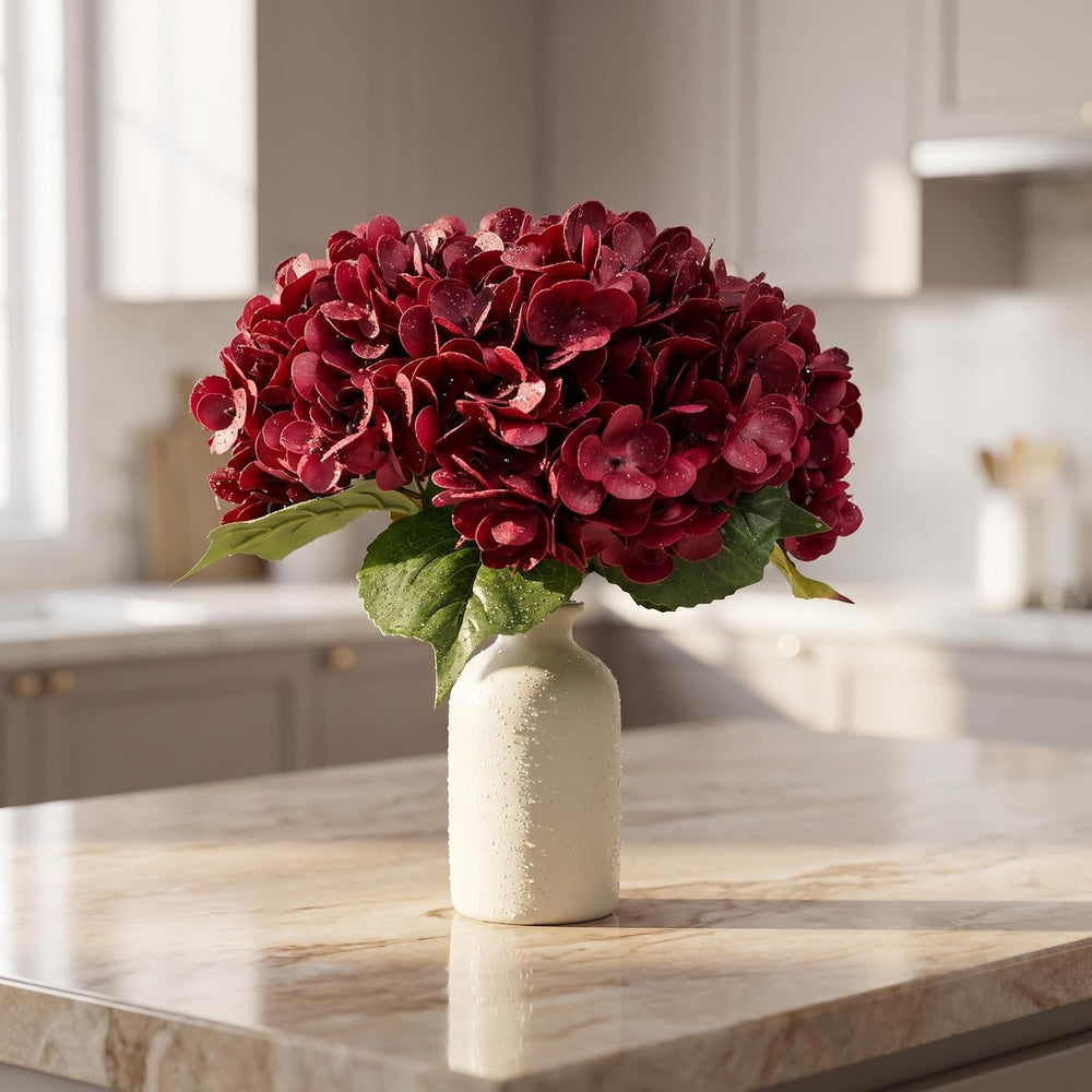 Artificial Hydrangea Flowers Set, 4Pcs 3D Printed Soft Rubber Blooms with Cer...