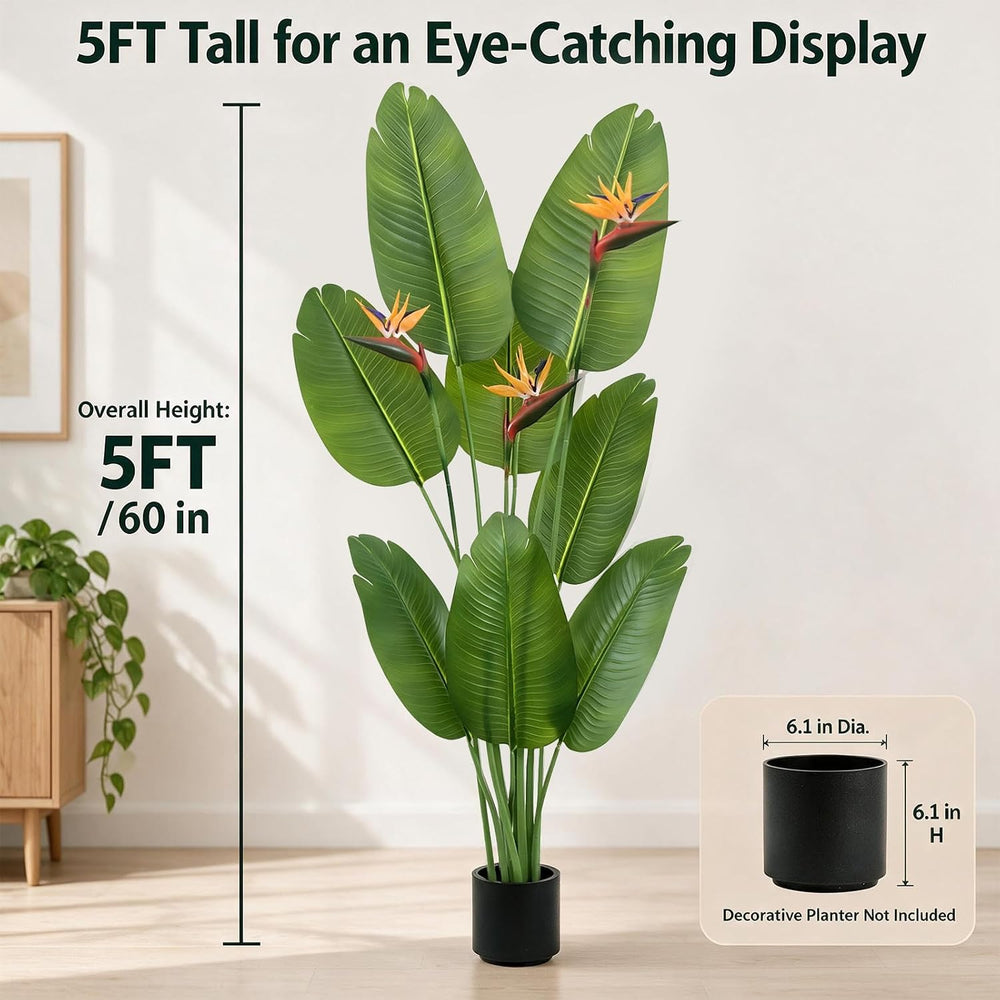 Artificial Bird of Paradise Flowers,5FT Fake Banana Tree for Home&Office