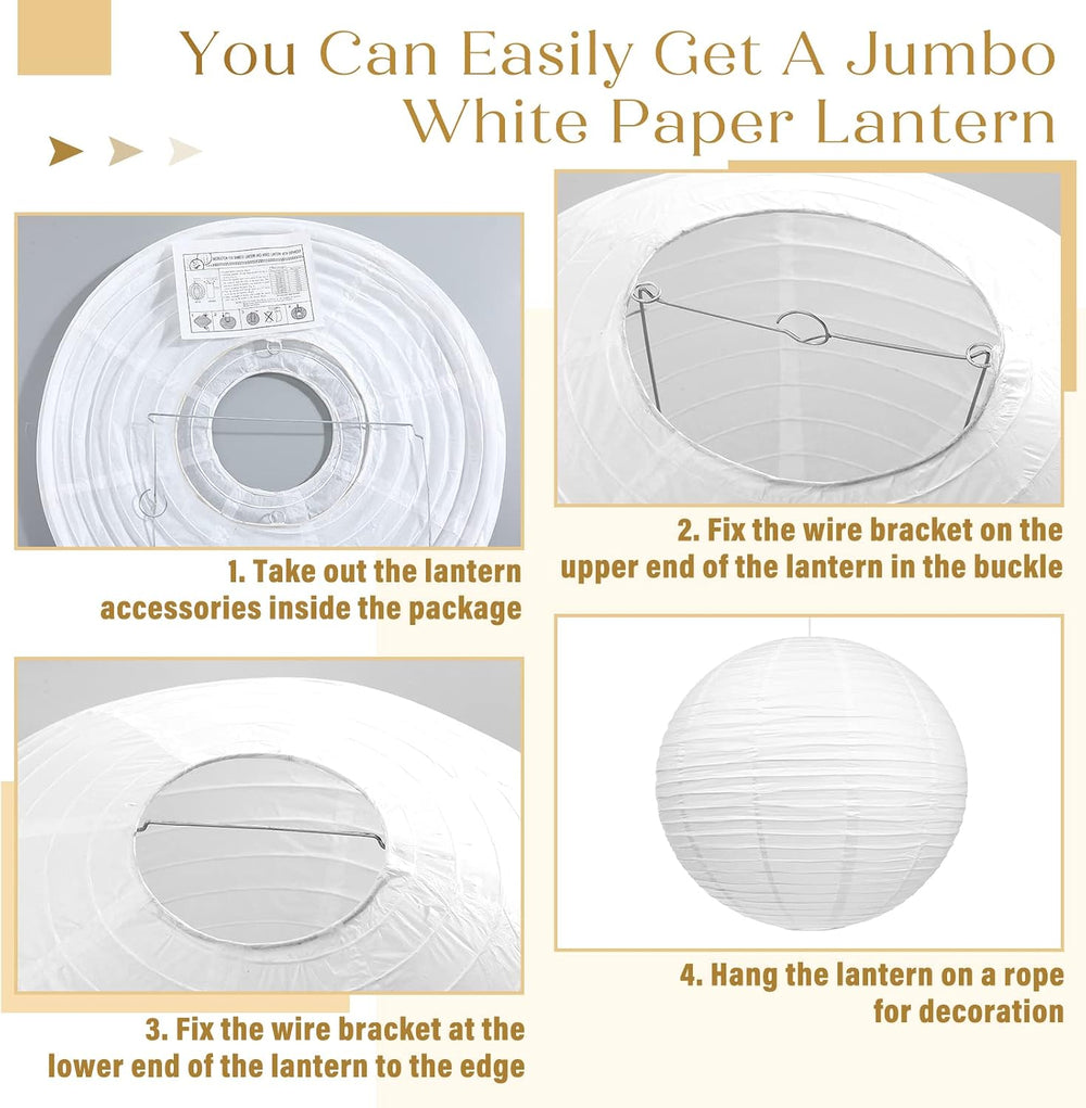 Woanger 4 Pack 30 Inch Large White Paper Lanterns for Christmas Party Decor