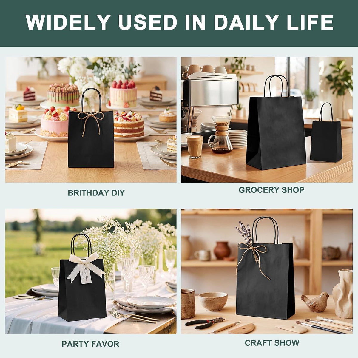 metronic kraft paper gift bags with handles 5.25x3.75x8 on a desk or shelf