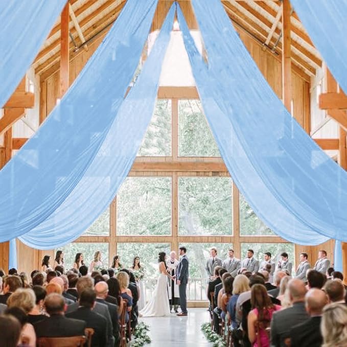 MODFUNS Wedding Drapes Ceiling Decorations Baby Blue Wedding Arch Drapes 5FTx20FT 2 Panels Chiffon Sheer Ceiling Curtain Tulle Curtain for Party Sheer Arbor Drapery Canpoy Tent Ceiling Backdrop