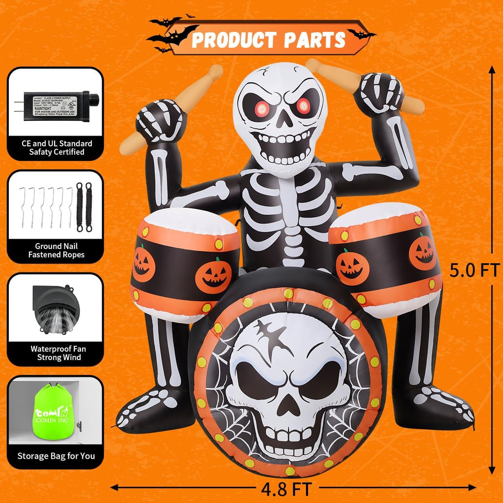 comin 5 ft halloween inflatable rock skeleton with, package contents
