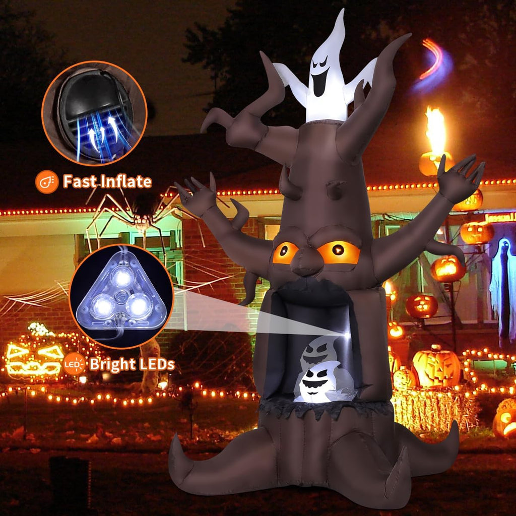 goosh 9 ft halloween inflatable animated dead tree, close-up detail