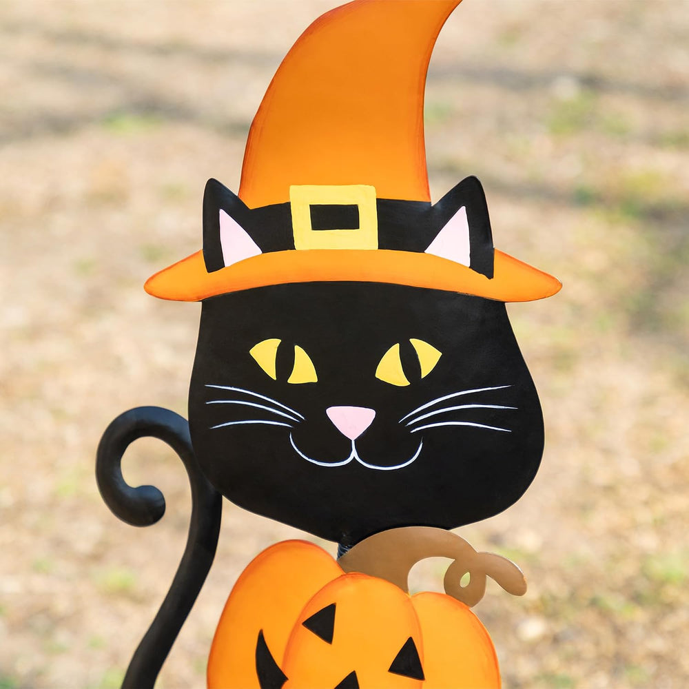 Glitzhome 36" H Halloween Yard Stake, Metal Black Cat with Spring Head a...