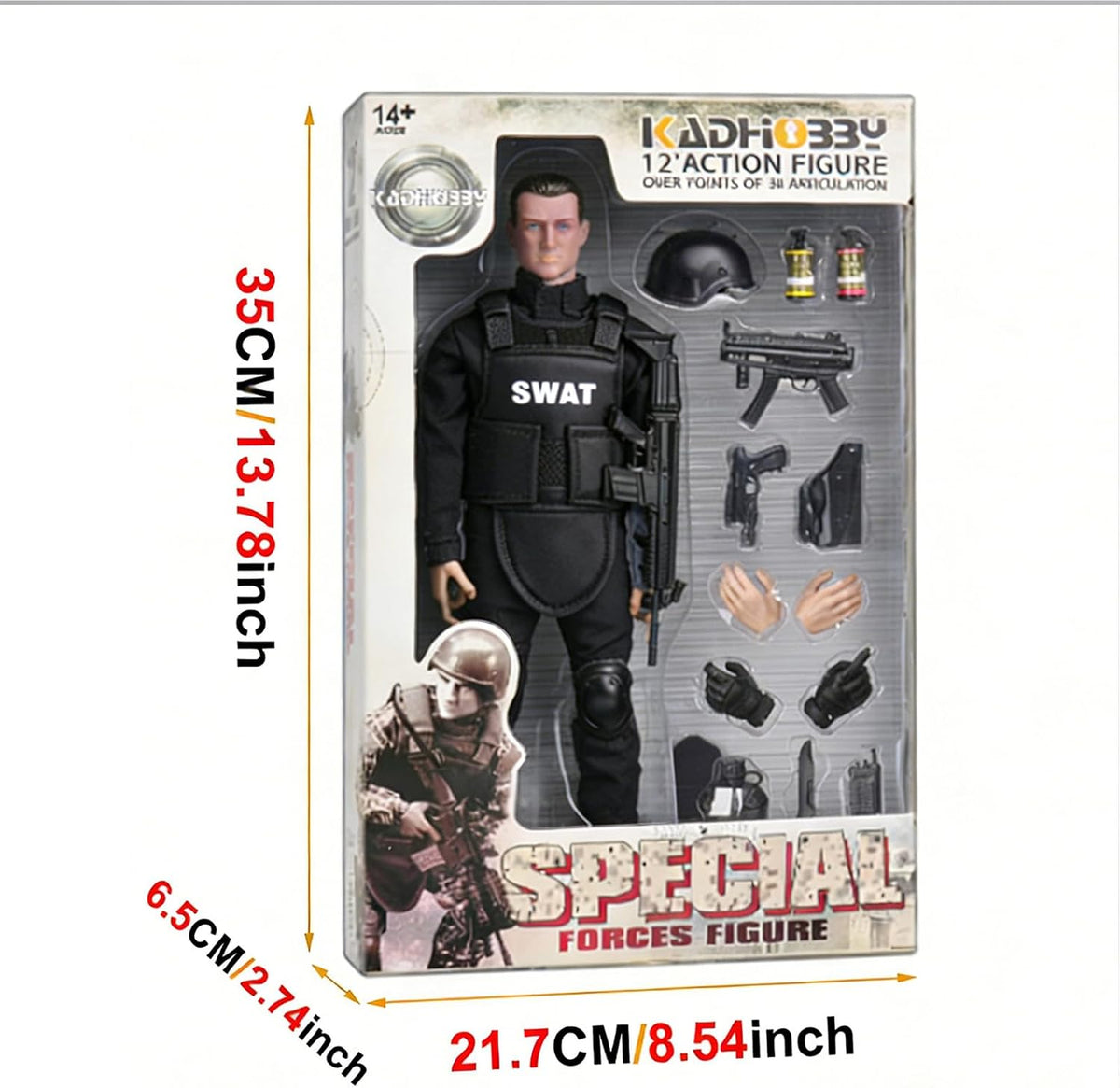 12 inch action figures military set, 1/6 scale on a desk or shelf