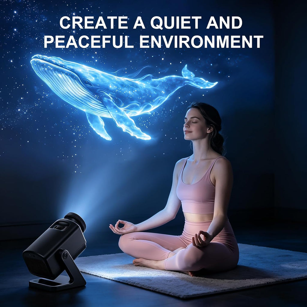 3d holographic galaxy projector, black built-in 60 scene, front angle view