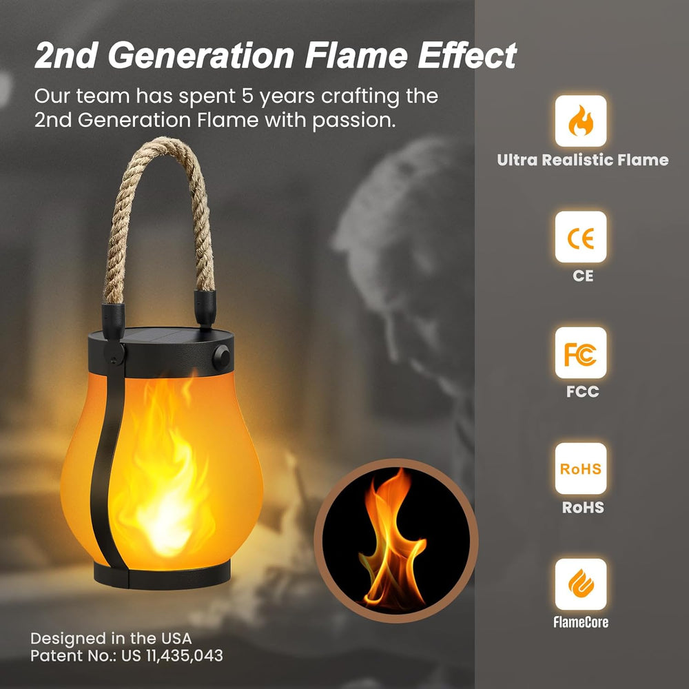 Gen2 Solar Lanterns Outdoor Waterproof with Ultra-Real Flame