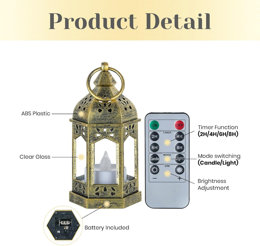 Hewory 10PCS Gold Mini Lanterns for Party Decoration, Remote LED Candles