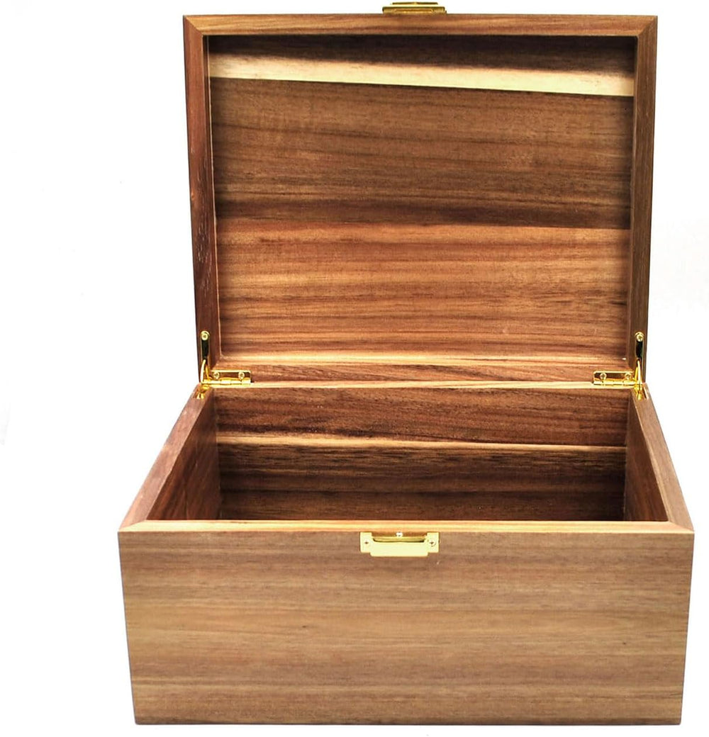 Large Wooden Storage Box with Hinged Lid, Acacia Wood Keepsake Chest