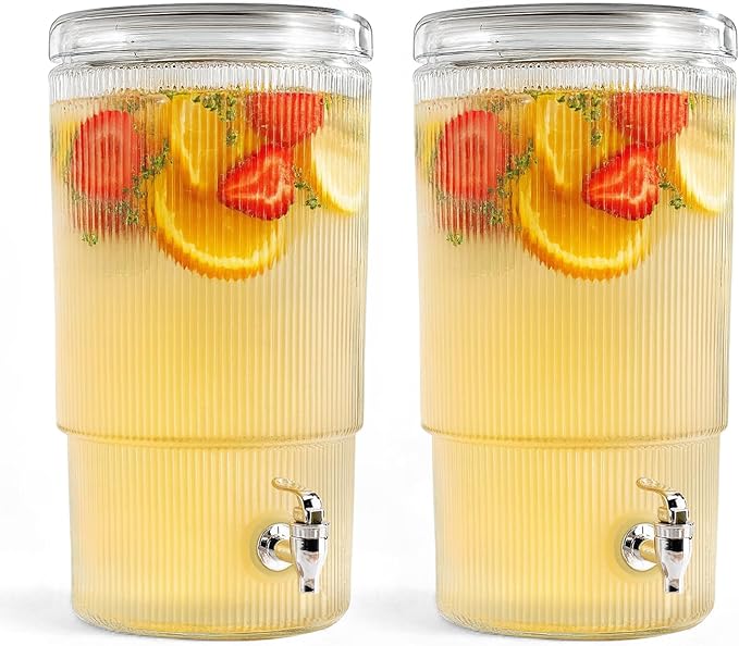 2-PACK Capri Drink Dispenser - Glass Beverage Dispenser, 100% Leakproof Spigot Perfect For Parties And Daily Use Lead-Free Glass, Beautiful Design, 1.8 Gallon
