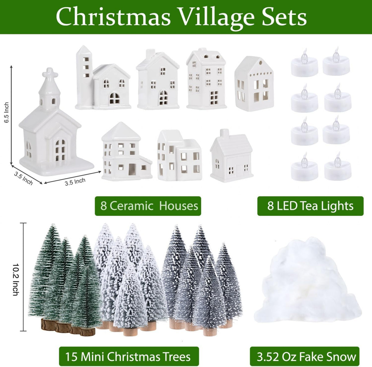 white ceramic christmas village house sets christmas decor, close-up detail