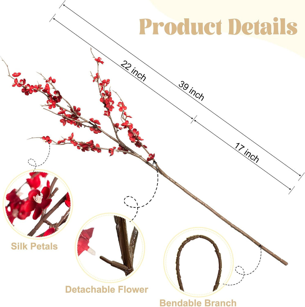 4Pcs Cherry Blossom Branches Artificial Flowers for Spring Summer Indoor Deco...