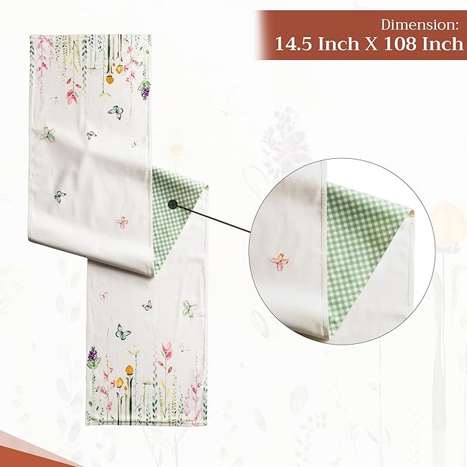 Maison d' Hermine Table Runner 100% Cotton Double Layer Table Runners 108 inches Long Decorative for Home Kitchen Dining Party Wedding Bridal Shower Spring Summer (Botanical Fresh, 14.50" x 108")