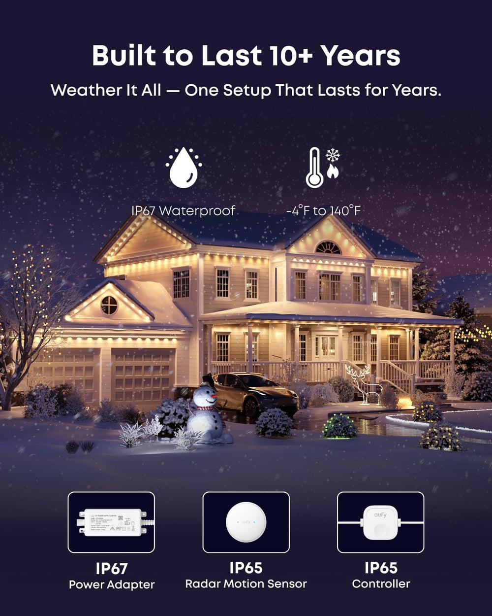 eufy Permanent Outdoor Lights S4, 100ft with 72 RGBWW LED String Lights