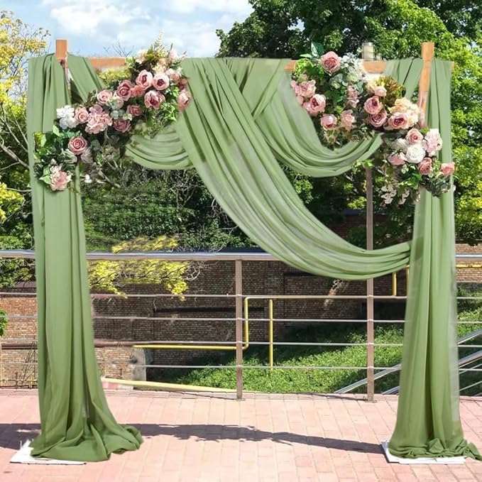 2 Panels Ceiling Drapes Wedding Arch Draping Fabric Sage Green Sheer Drapes 20Ft Long for Romantic Bridal Shower Decor Chiffon Wedding Arch Drapery Chiffon Fabric for Wedding Arch Decoration