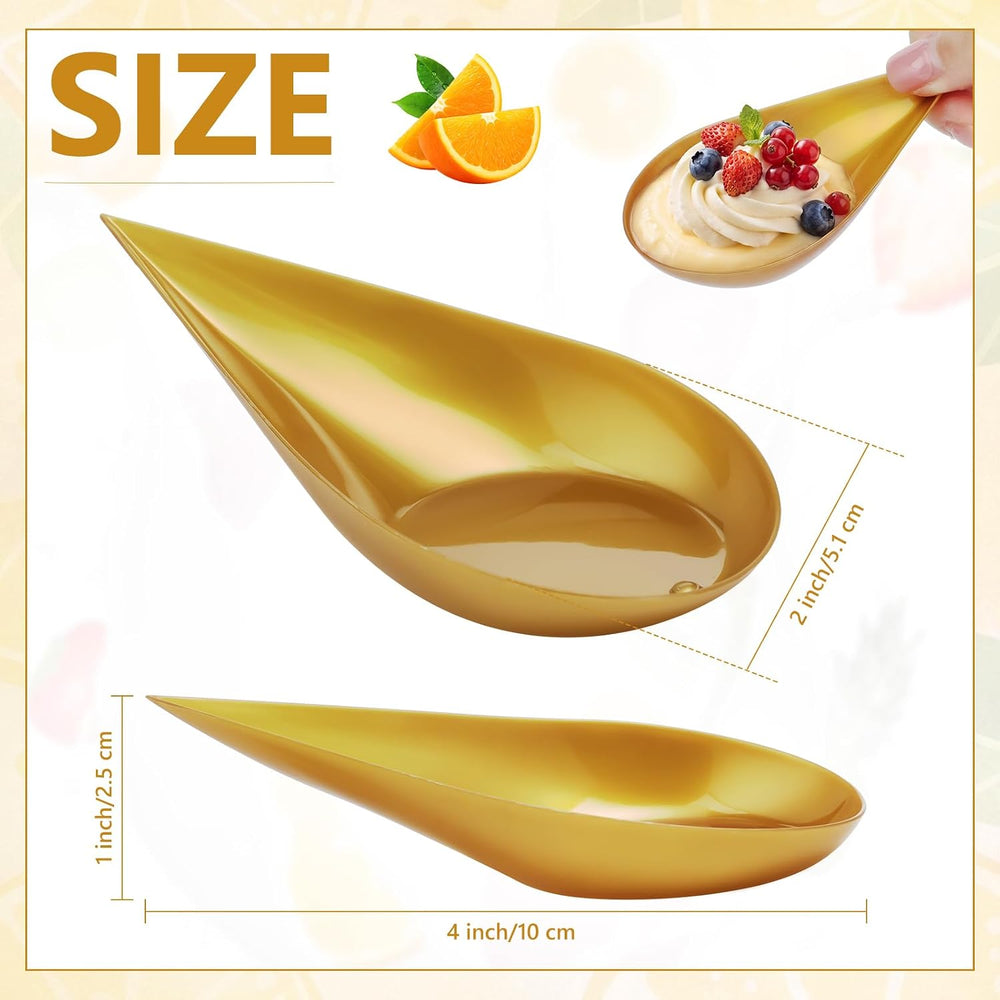 300 Pcs 4 in Plastic Appetizer Spoon Tear Drop Tasting Spoon, Gold