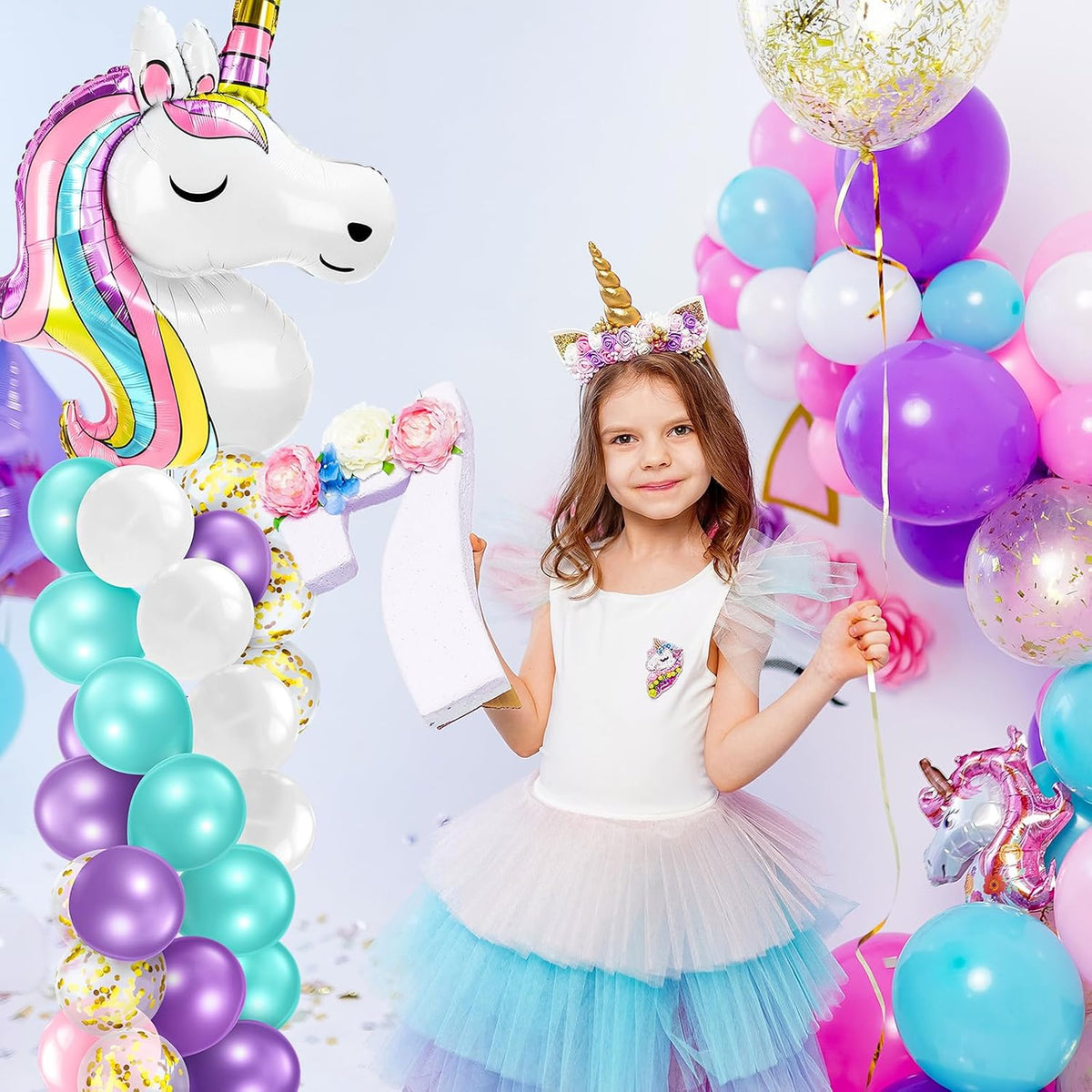 Kasyat 2 Sets Unicorn Balloon Column Stand Kit with 100 Latex Balloons