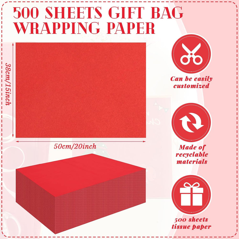 500 Sheet Red Tissue Paper Bulk 15 x 20 Inch for Christmas Wedding Gift Bag