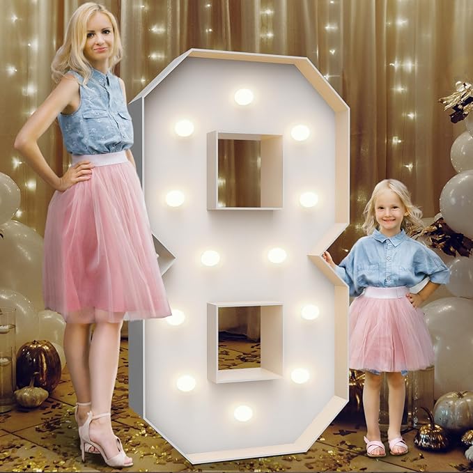 4FT Marquee Light Up Numbers 8,Party Decoration Large Marquee Light Up Letters with Weighted Water Bag,Pre-cut Foam Board Set Can Be Used for Birthdays,Weddings,Baby Anniversaries