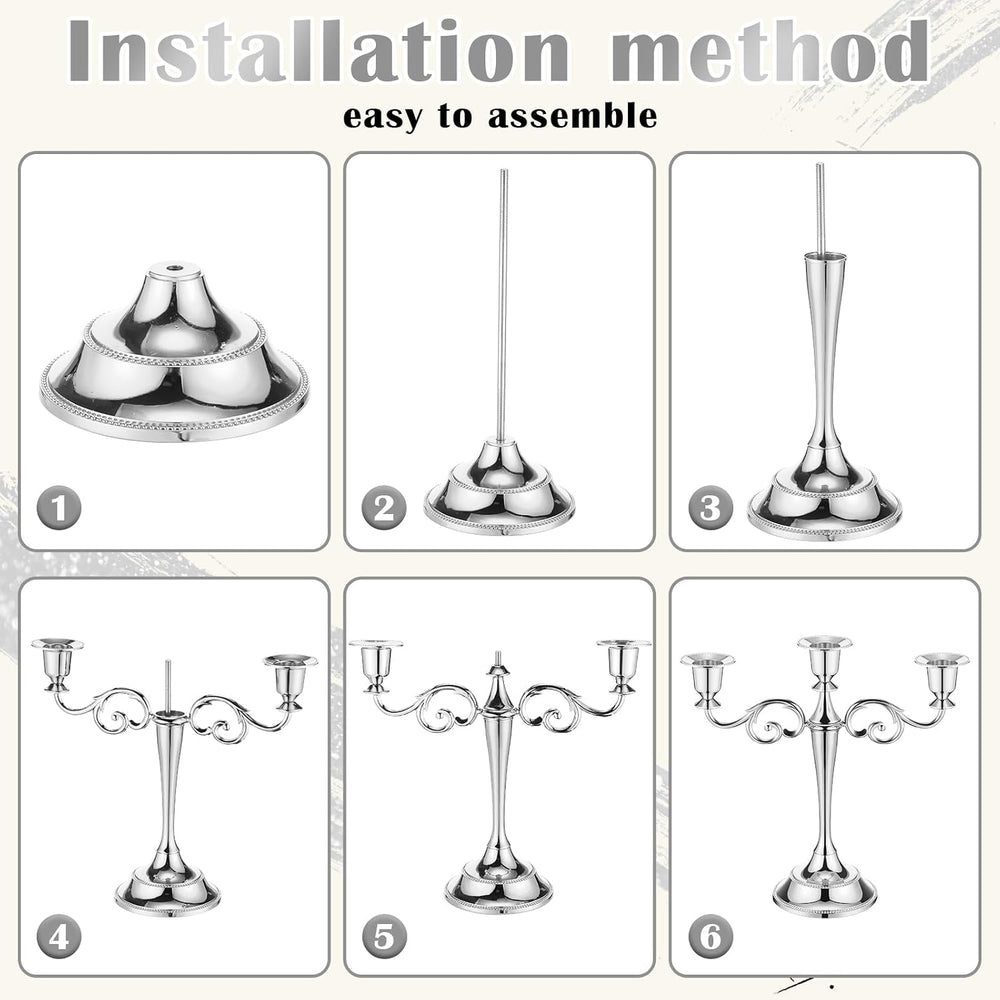 Dandat 2 Pcs 3 Arm Metal Candelabra Silver Candlestick Holders 10 Inch