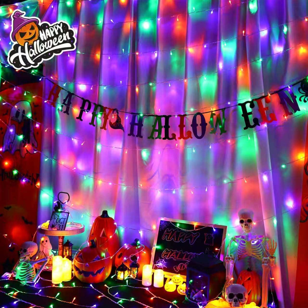 QITONG Halloween String Lights Outdoor, 165ft 500 LED Orange Purple Green led...