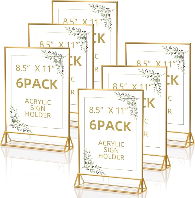 Acrylic Sign Holder 8.5X11 Clear Sign Holder,Double Sided Flyer Holder, Table Menu Holder Display Stand for Wedding Table Number (6pcs)