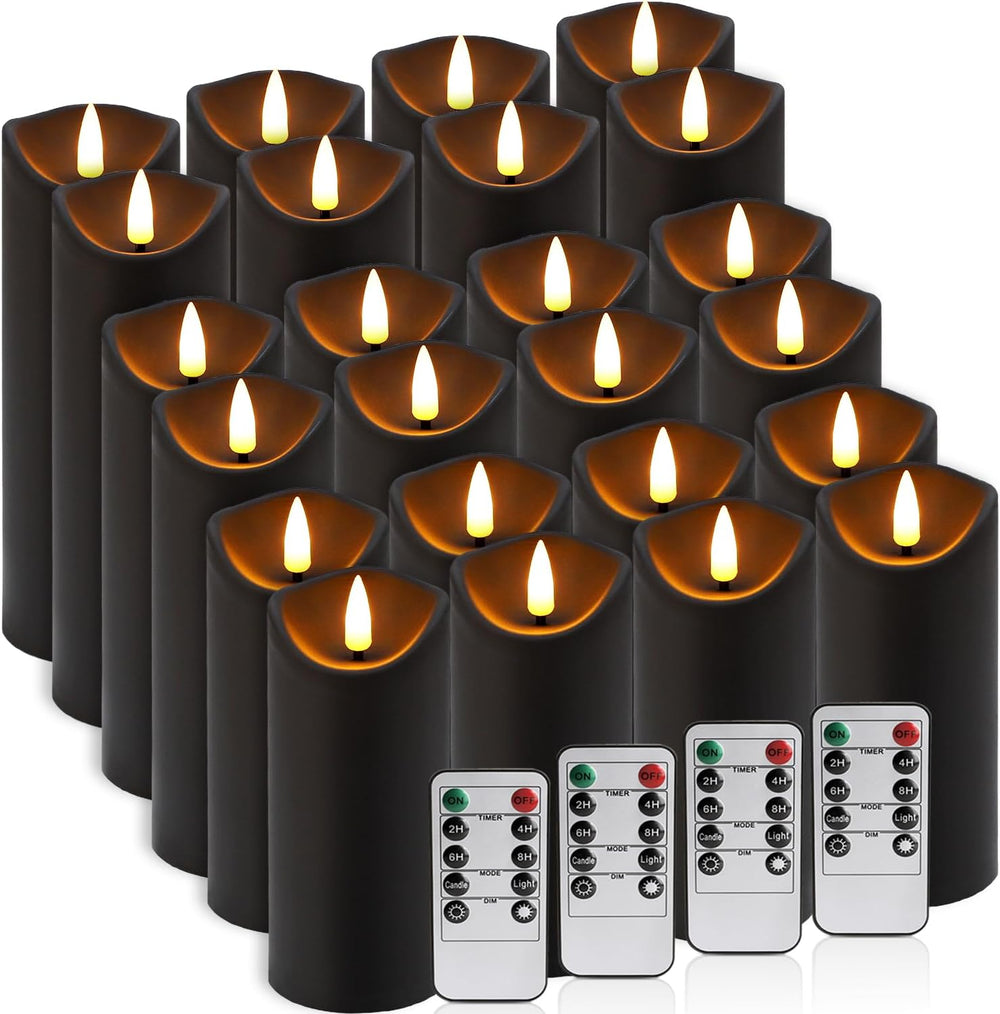 fclayvts Realistic Flameless LED Candle Black Set of 24, Battery Operated wit...