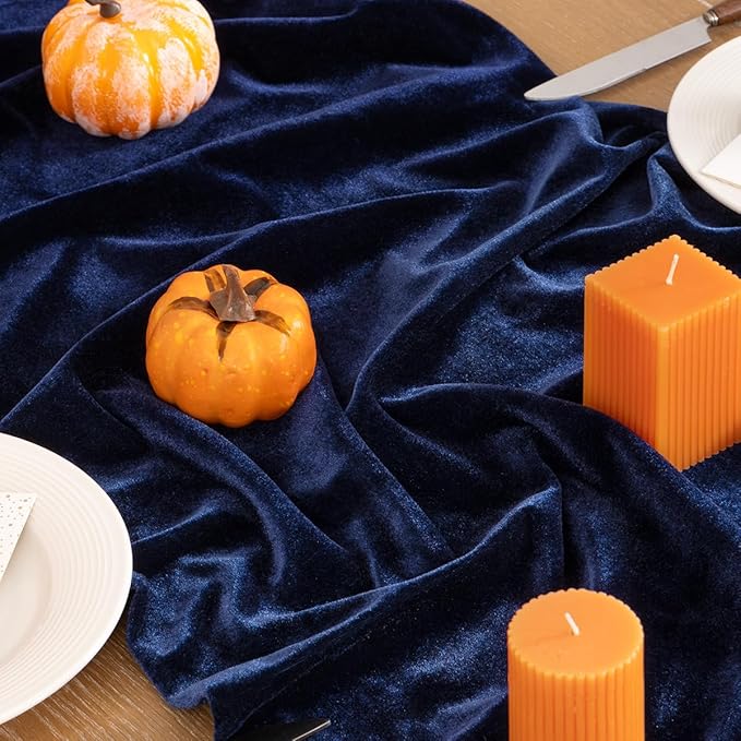 Navy Blue Velvet Table Runner 3 Pack Fall Thanksgiving Navy Table Runners 20 x 120 Inch Luxurious Velvet Fabric Friendsgiving Table Decorations for Christmas Dinner Wedding Bridal Baby Shower