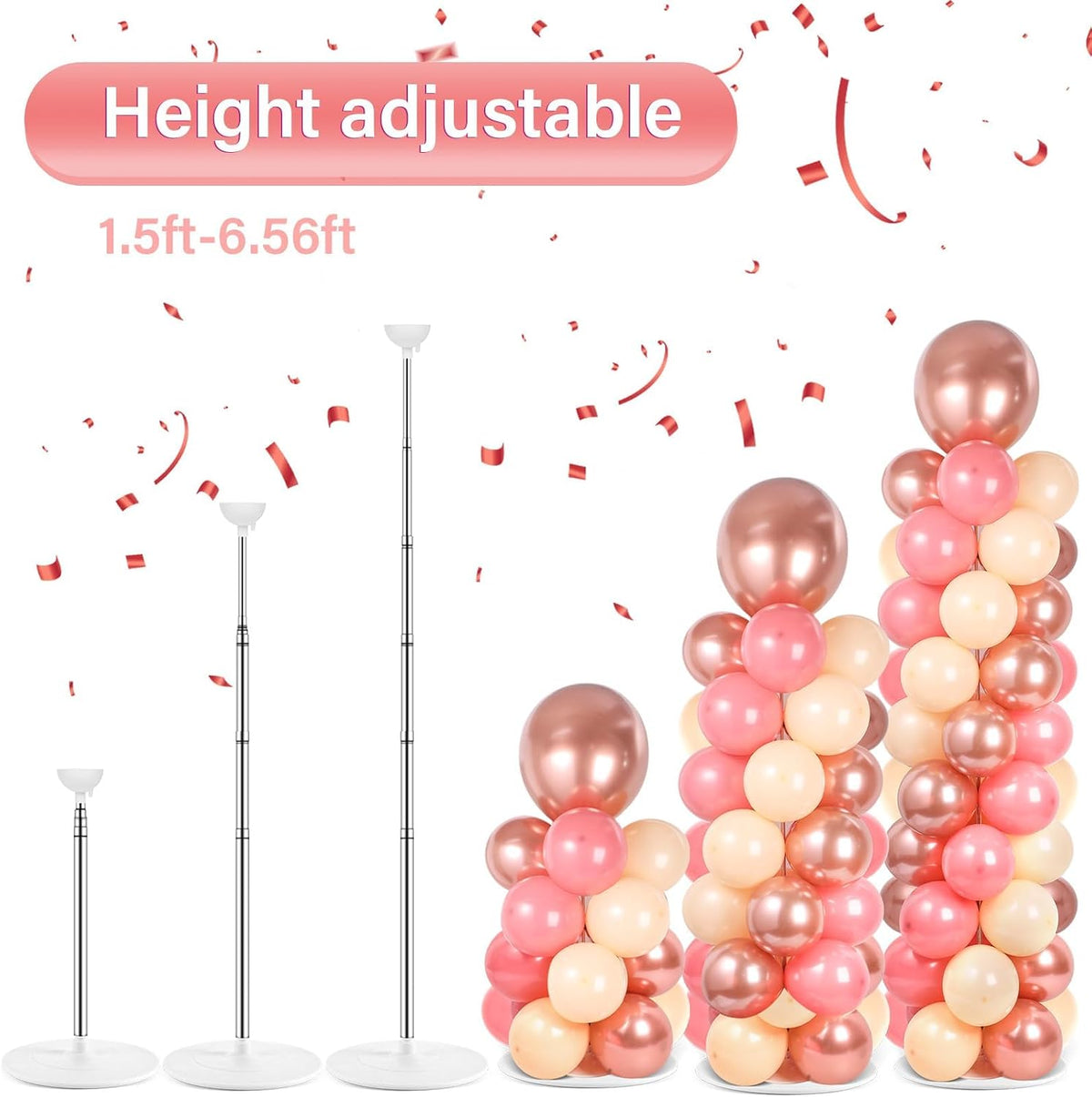 2 Sets Adjustable Balloon Column Stand Kit with Bases（ Rose Gold）