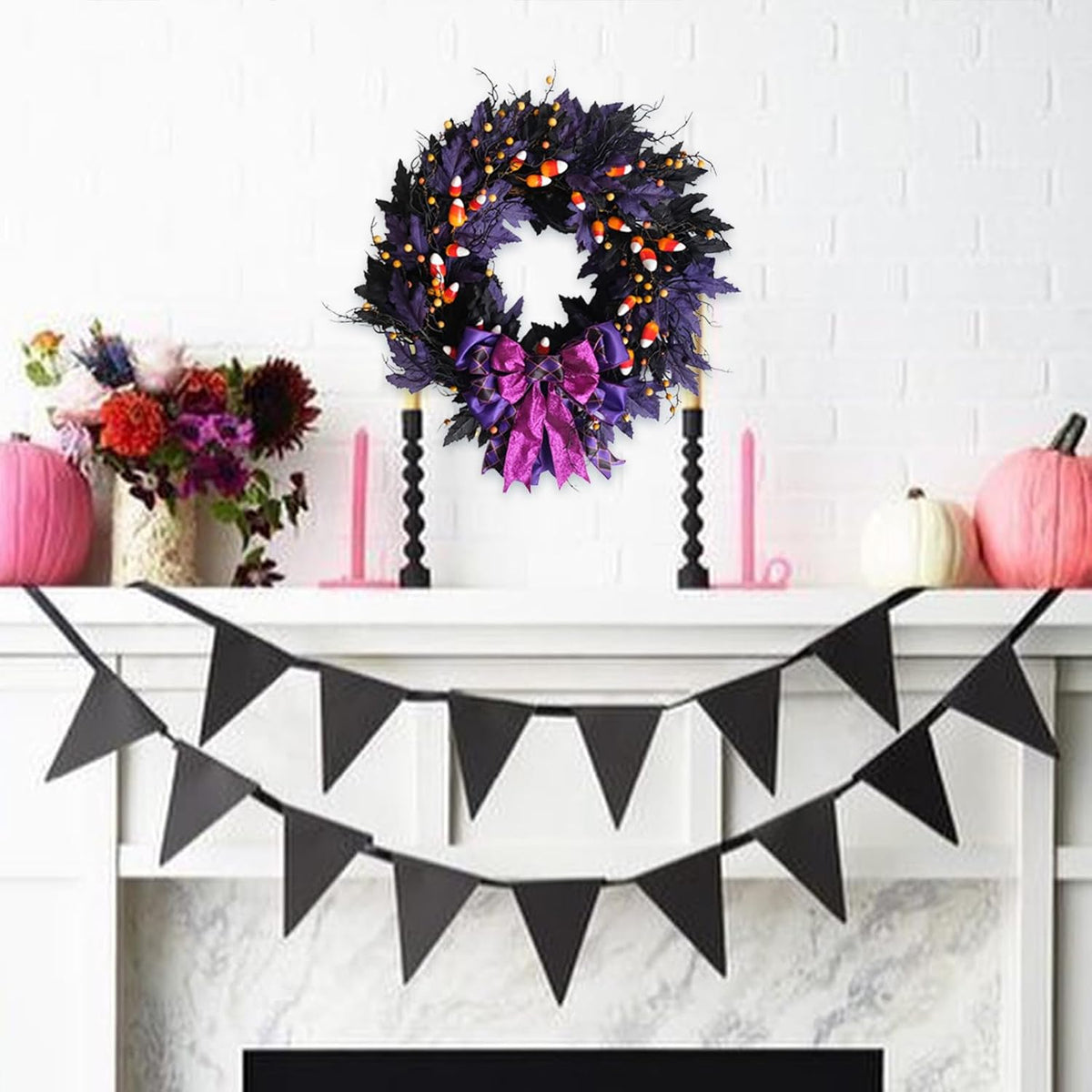 idyllic 22 inches halloween door wreath, black halloween, package contents