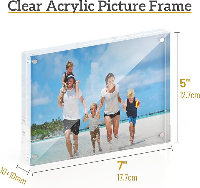 5x7 Acrylic Picture Frame 3 Pack, 20mm Thick Magnetic Double Sided Display 20% Thicker- Frameless Clear Transparent Photo Frame for Desktop/Tabletop, Self Standing with Microfiber Cloth