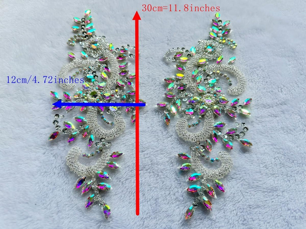 Handmade Rhinestones on Lace Applique Trim Sewing Beads Sequins Trim Patches ...
