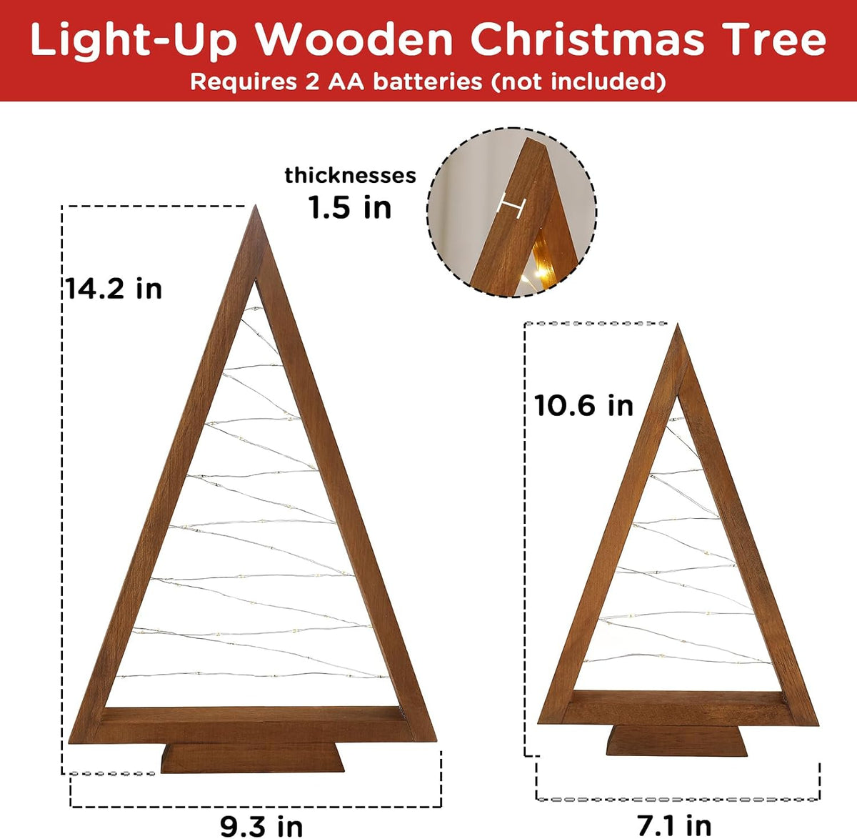 festalmart christmas decorations-2pcs light up wooden christmas tree, close-up detail