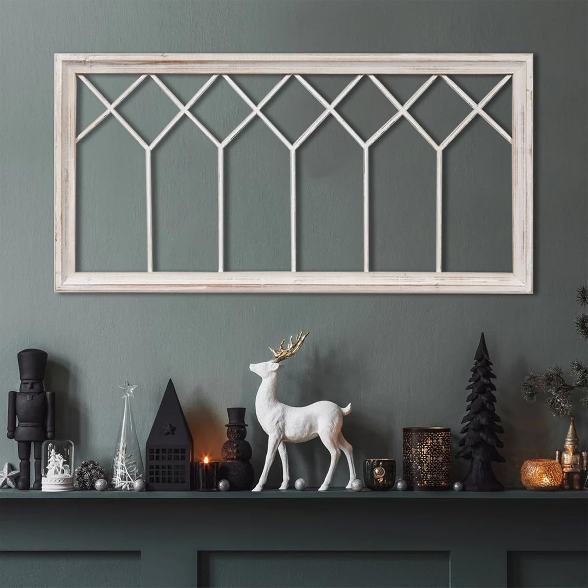 sintosin rustic wood window frame wall decor 40, close-up detail