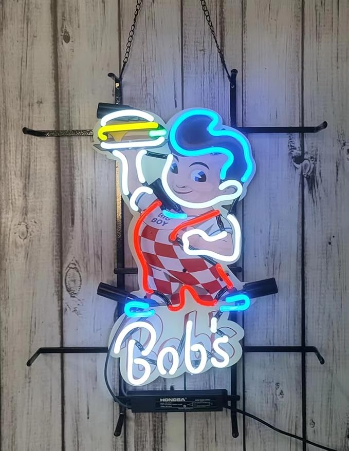 Neon Signs for Wall Decor Compatible For Bob's Big Boy Restaurant Burger Sign Light Lamp With Hd Vivid Printing Tech Artwork Absbvvvd Neon Glass Tubing