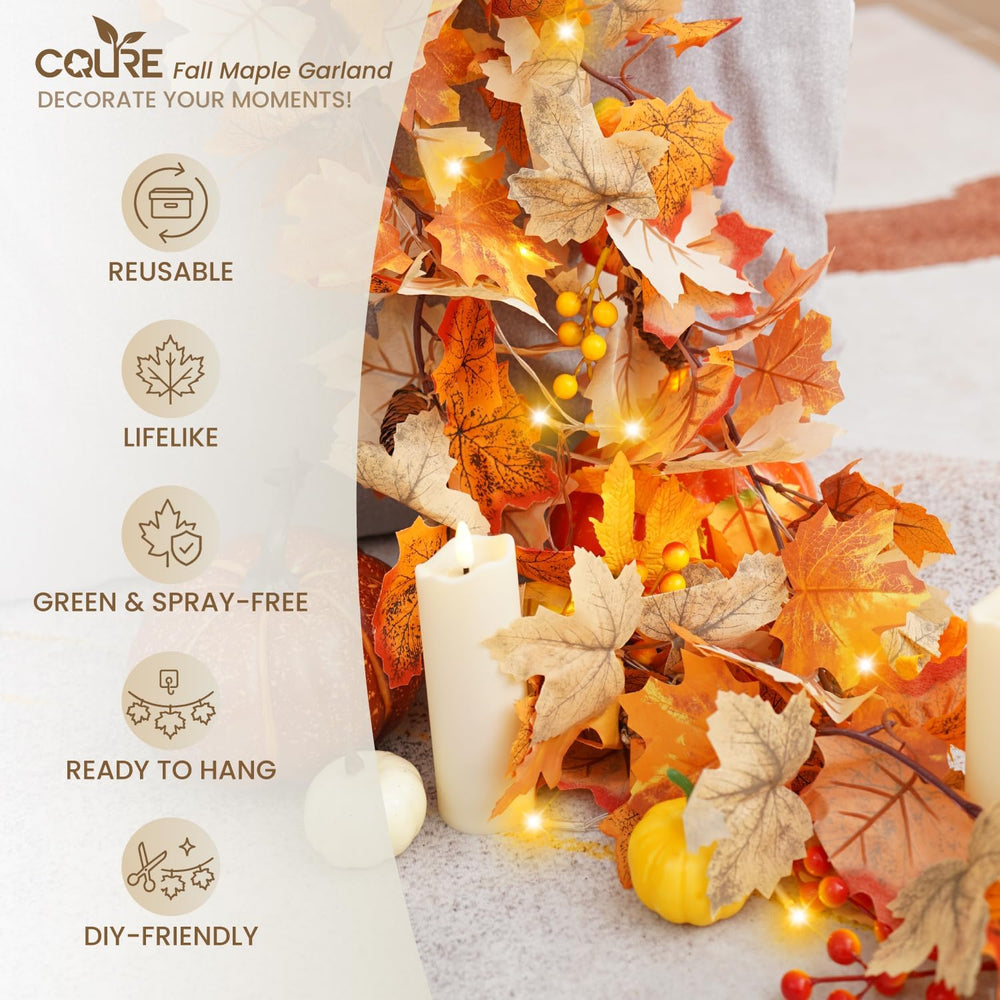 4 Pack Fall Garland with Lights, Artificial Autumn Maple Leaves Vines with LE...