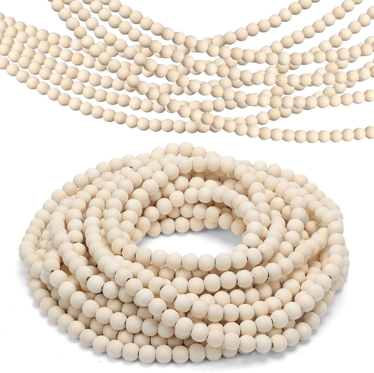 ZenNex 65.6 Ft Christmas Wooden Bead Garland 2 Pcs Long Bead String,Wood