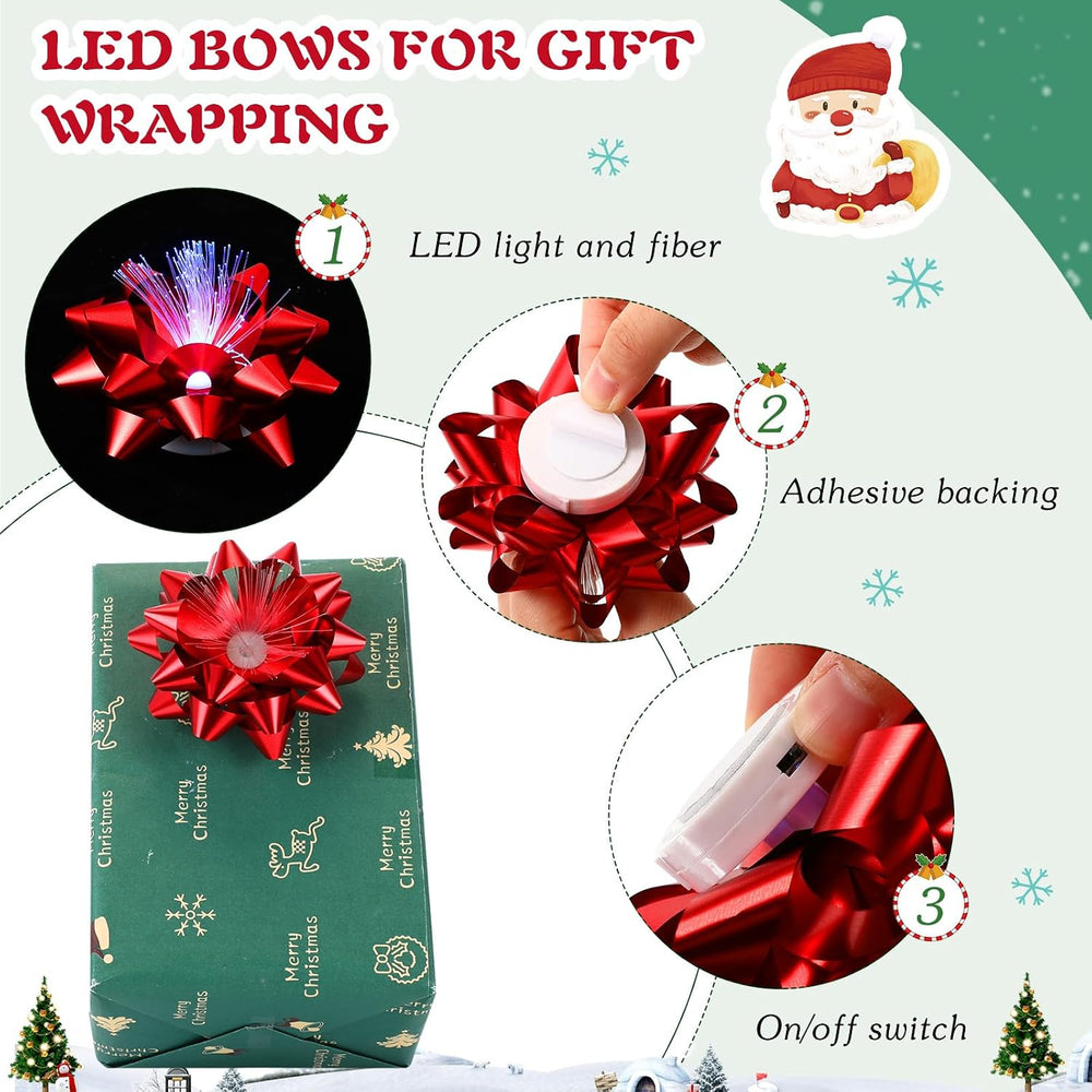 Zhengmy 24 Pack Christmas LED Bows for Gift Wrapping, Red