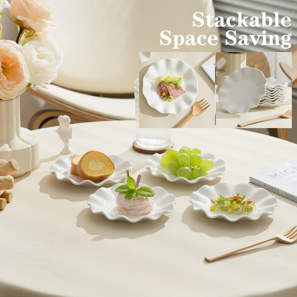 6 Inch Porcelain Appetizer Plates White Wave Rim Set of 18