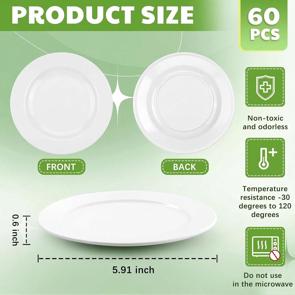 Vesici 60 Pieces 5.91 Inch Melamine Appetizer Plates White Dessert Plates