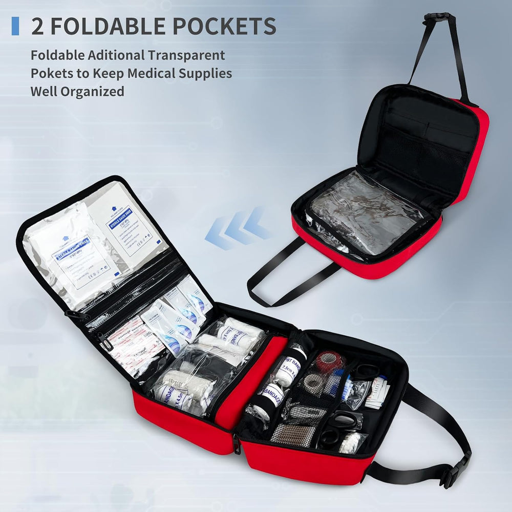 Portable First Aid Bag, Empty Emergency Trauma Kit with Reflective Strips, Mu...