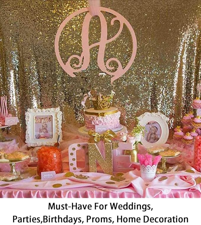 ShinyBeauty Sequin Backdrop 4x10ft Shiny Gold Sequin Curtains 2 Panels Glitter Backdrop Curtains for Parties Photography Background M0511…