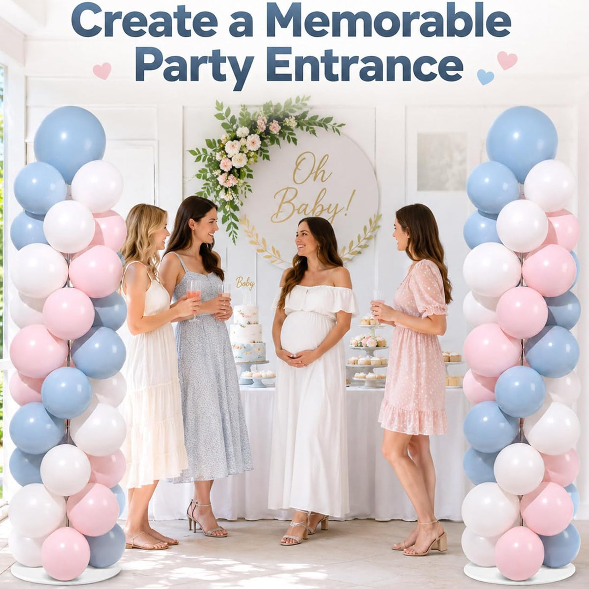 2 Sets Adjustable Balloon Column Stand Kit with Bases（Pink Blue）