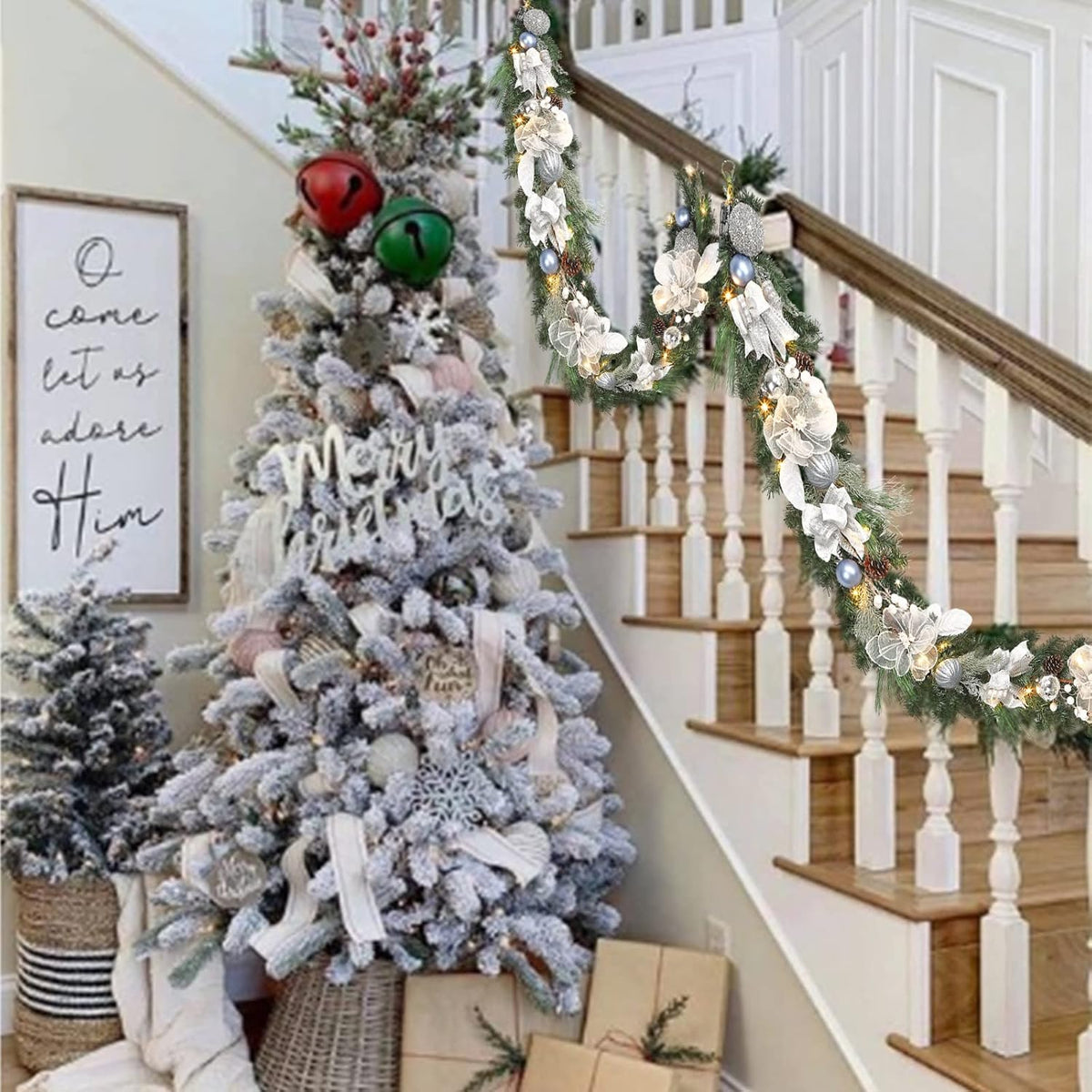 vofuly pre-lit 6 feet winter white silver christmas shown in use