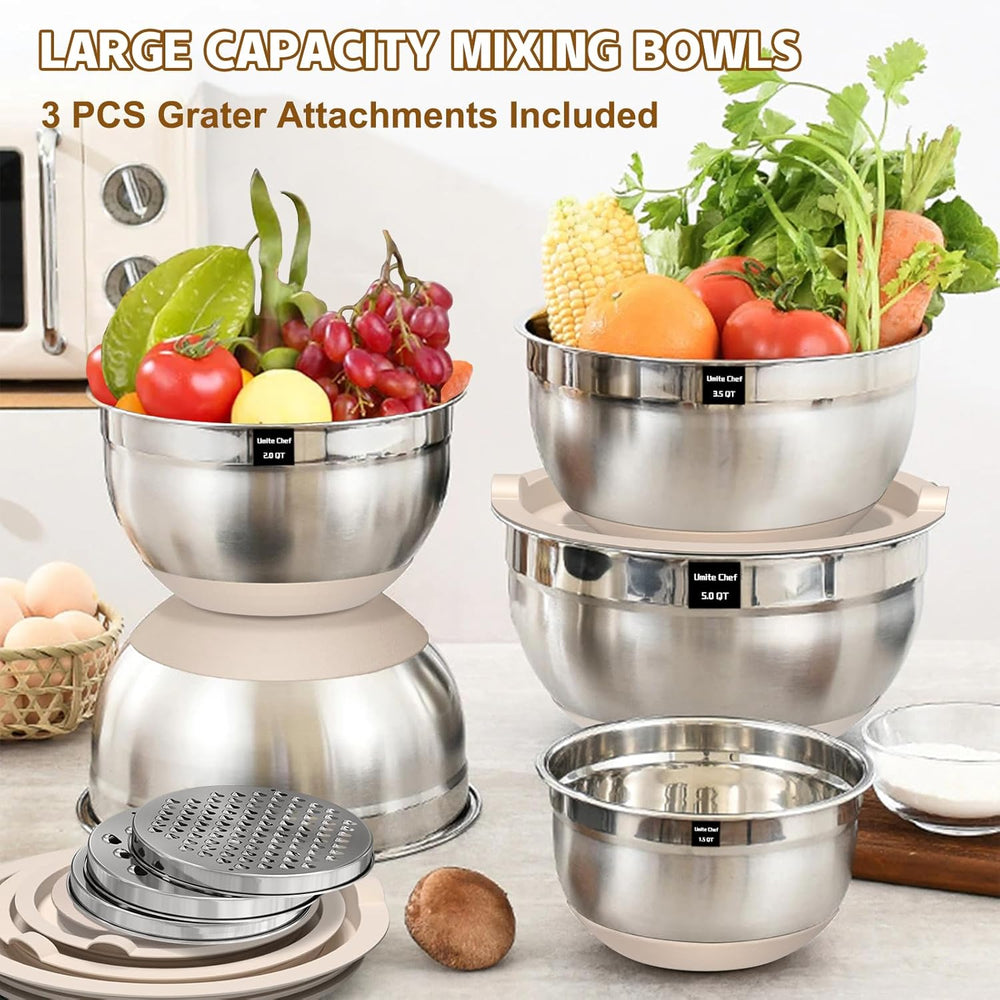 Umite Chef Mixing Bowls with Airtight Lids Set, 8PCS Stainless Steel Nesting ...