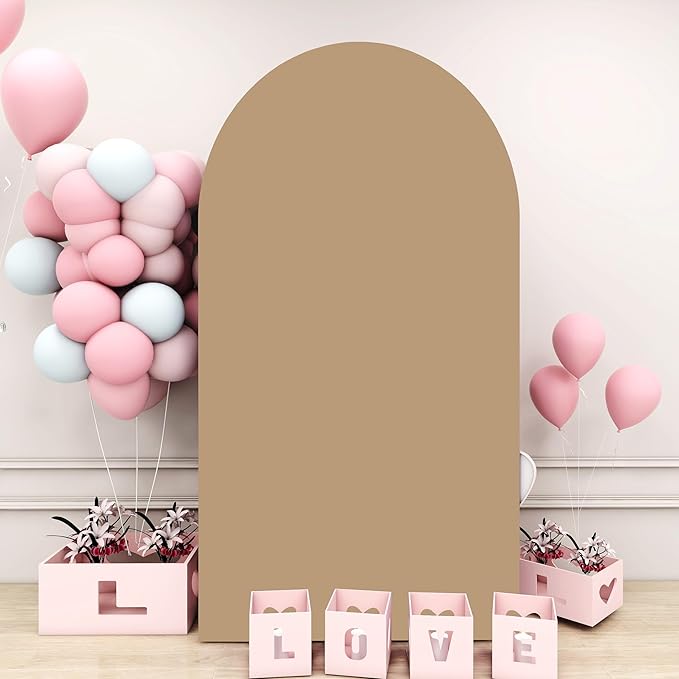 Brown Arch Cover Khaki Wedding-Arch-Cover 7.2ft Tan Arched Stand Covers Round Top Chiara Backdrop Covers Dounble Sided Arches Backdrop for Baby Shower Gender Reveal Party Ceremony