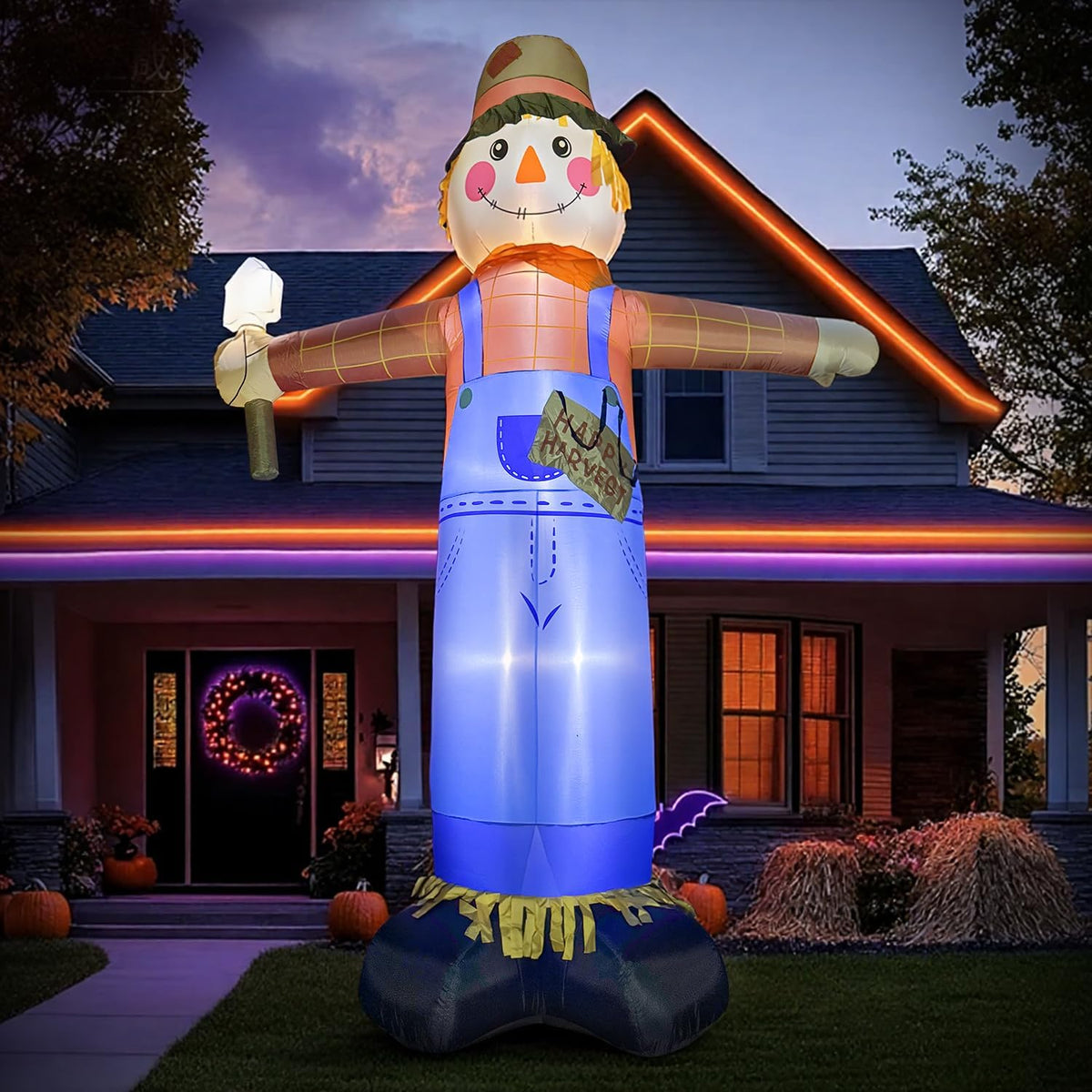 12ft giant inflatables scarecrow decorations, fall harvest inflatable, close-up detail